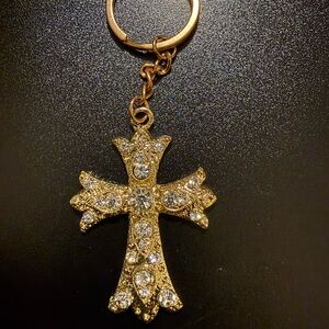Gold Cross Keychain with Rhinestones